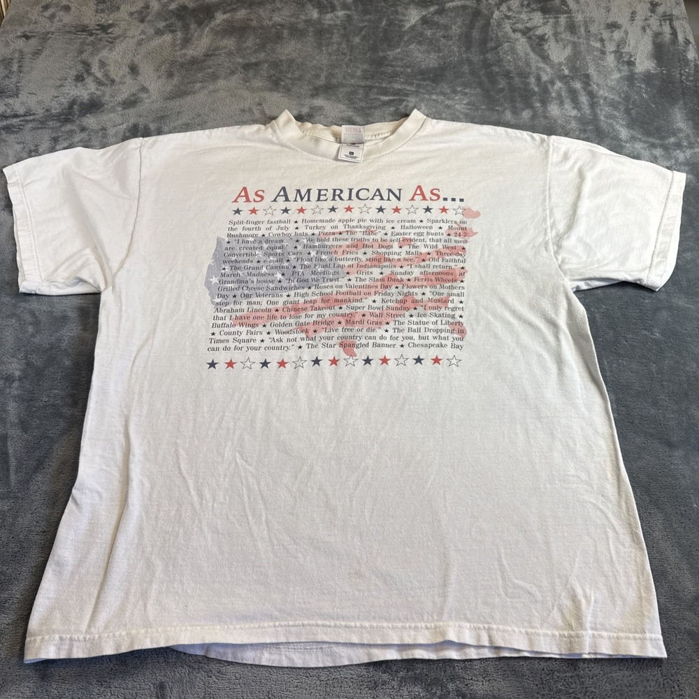 VTG 90s Fruit of the Loom As American As Graphic T Shirt Men's XL White USA Flag